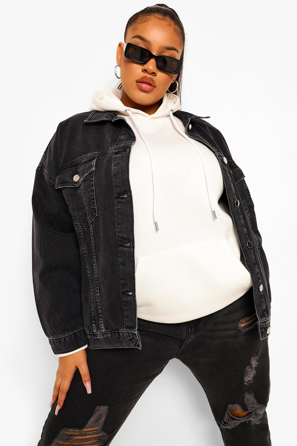 Grande taille Veste noire oversize d lav e en jean